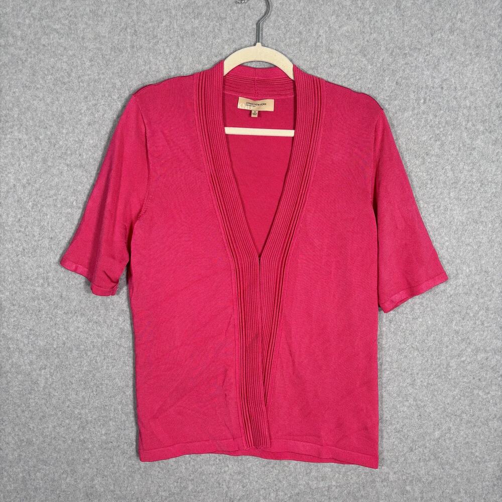 Jones New York Cardigan Sweater Medium Pink Slinky Thin Stretch Career Church